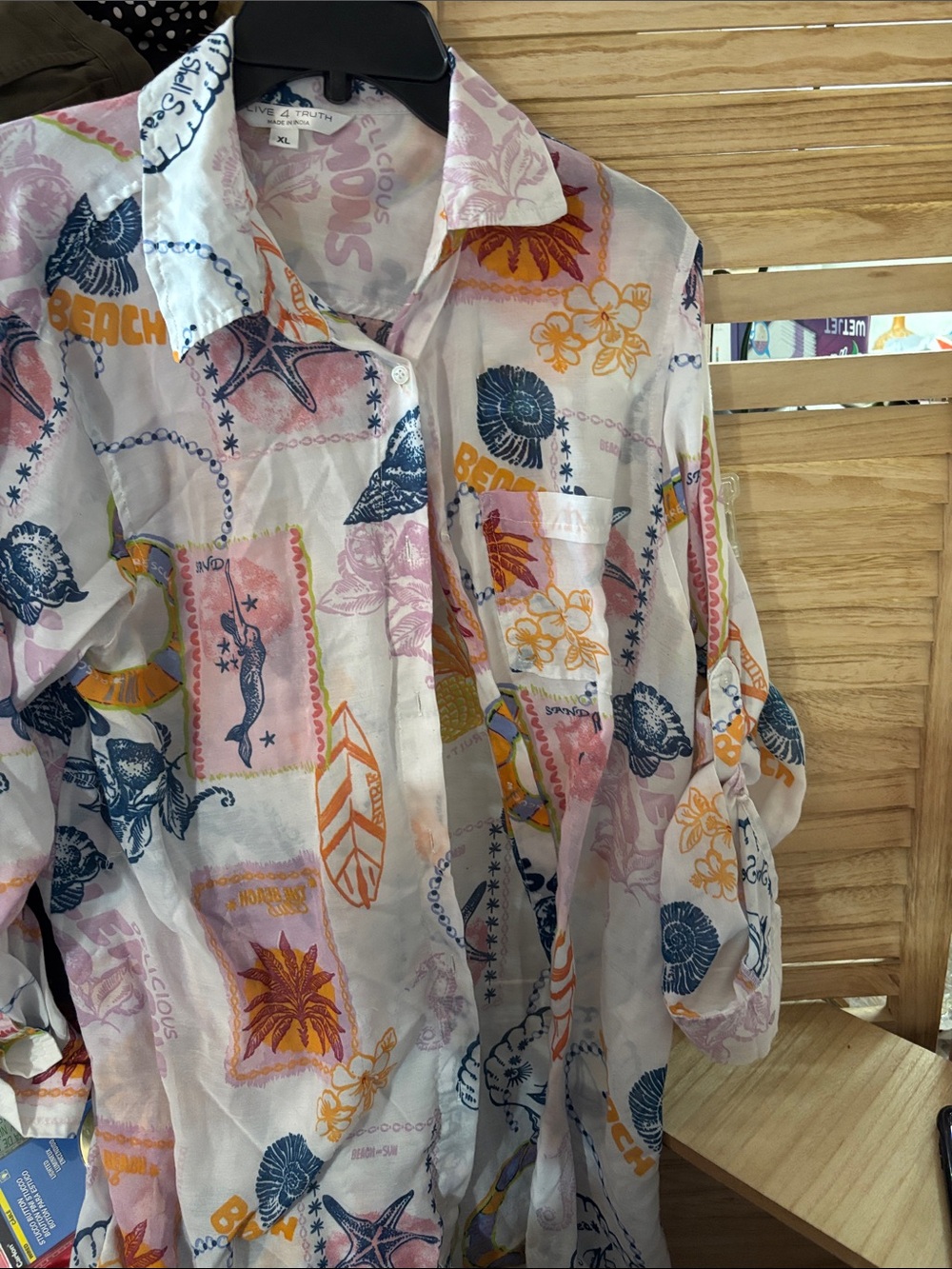 Live 4 Truth Printed Button-Down Shirt in Pink, Navy & Orange XL